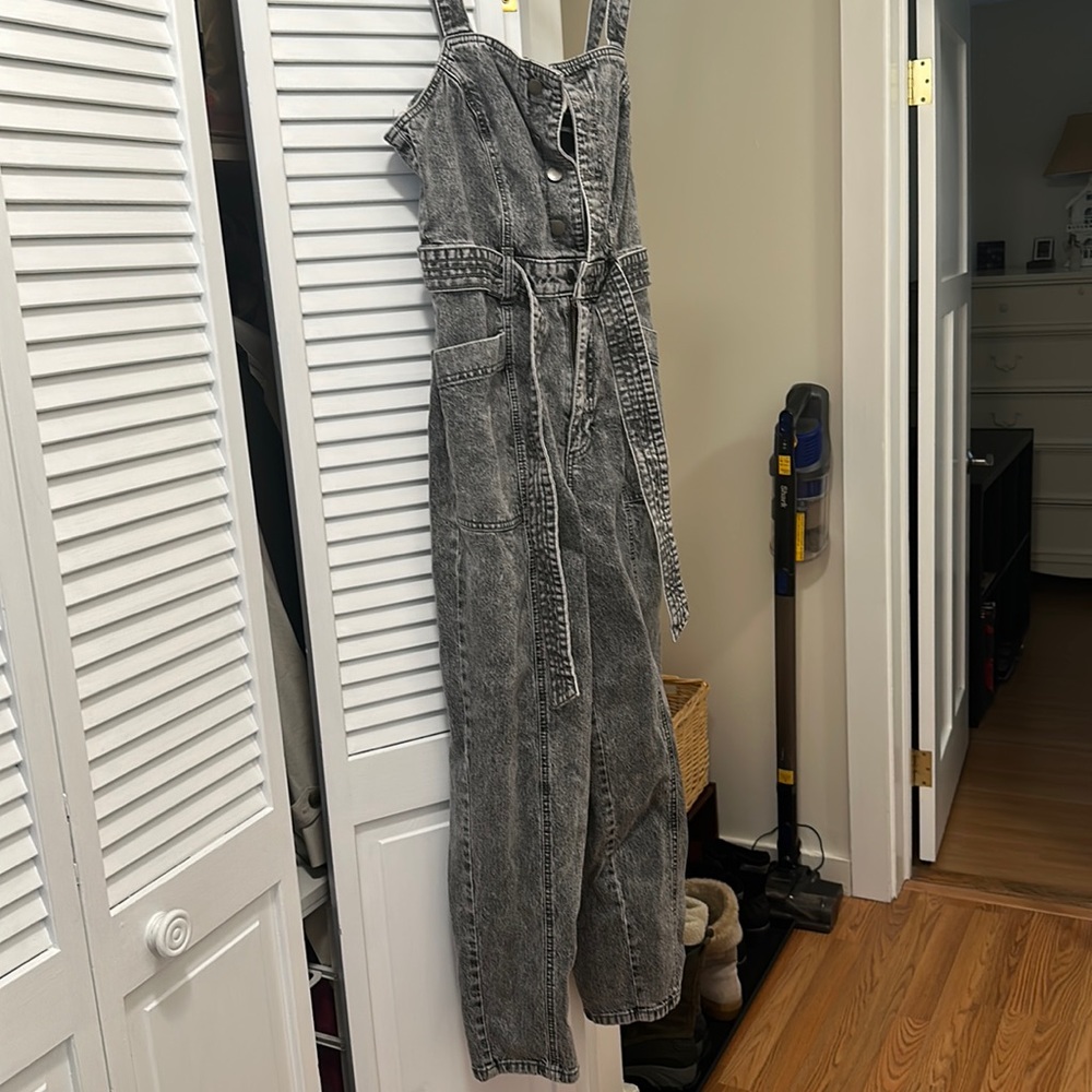 Charcoal denim overalls